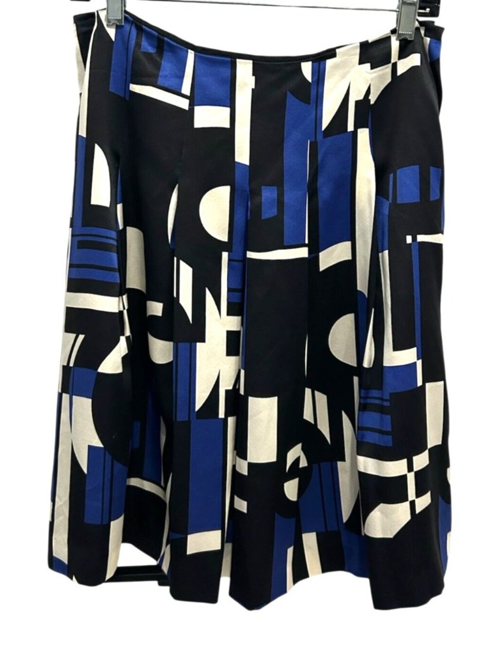 Lauren Ralph Lauren 6P Geometric Print Silk Skirt Blue Black White Old Money